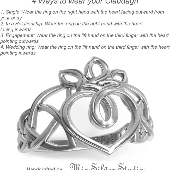 925 Sterling Silver Claddagh Rings for Women - Endless Celtic Knot Love Heart Cr - Picture 3 of 9